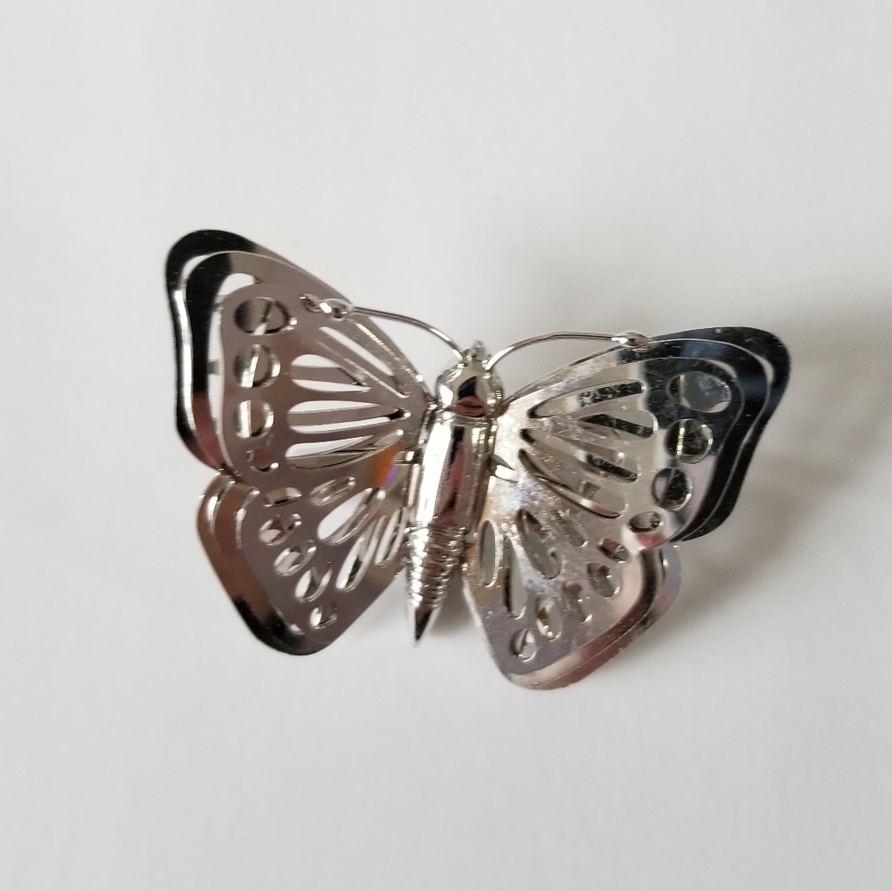 Silver Butterfly Brooch with Three Wing Layers